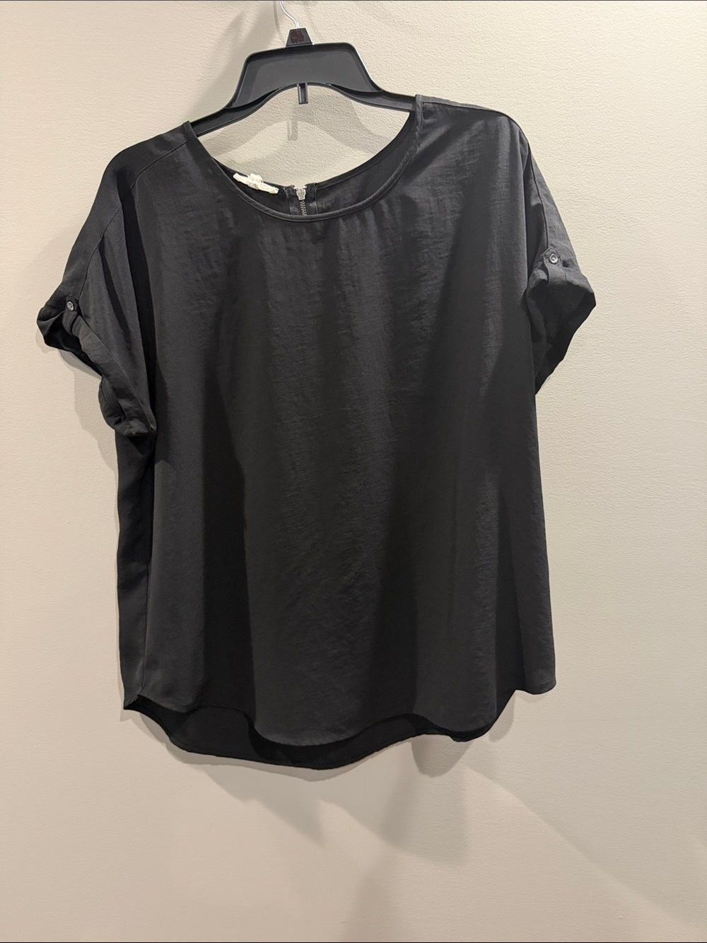 Maurices Black Short-Sleeve Roll-Tab Blouse Top